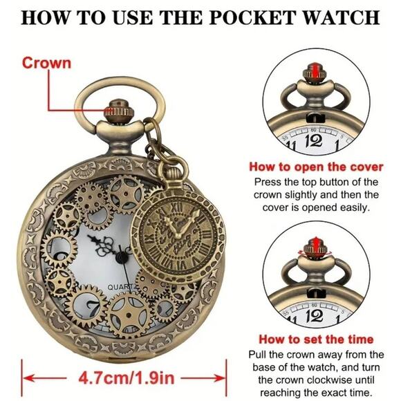 Steampunk Train Gears Pocket Watch Cosplay Christmas Birthday Anniversary Gift main image 4